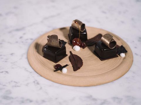 chocolate mousse plated dessert