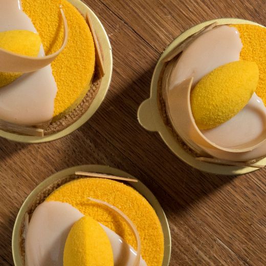 Gold, blood peach and apricot petits gateaux