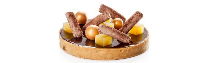 Sablé de cacao, caramelo salado, yuzu y Ocumare