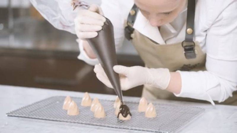 Chocolate, Praline, and Pear Plated Dessert