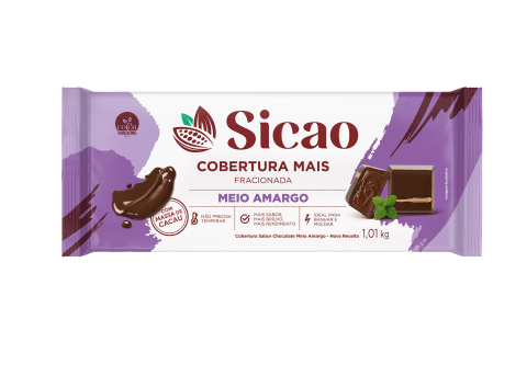 Cobertura Fracionada Sabor Chocolate Meio Amargo Sicao Mais - Barra 1,01 kg