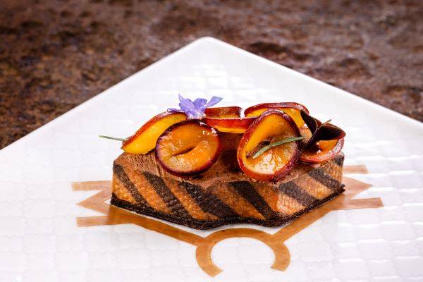 Tarragon-Plum chocolate tart