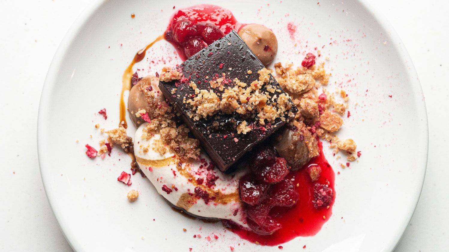 Chocolate mousse bar, porter, yeasted cranberry, sesame