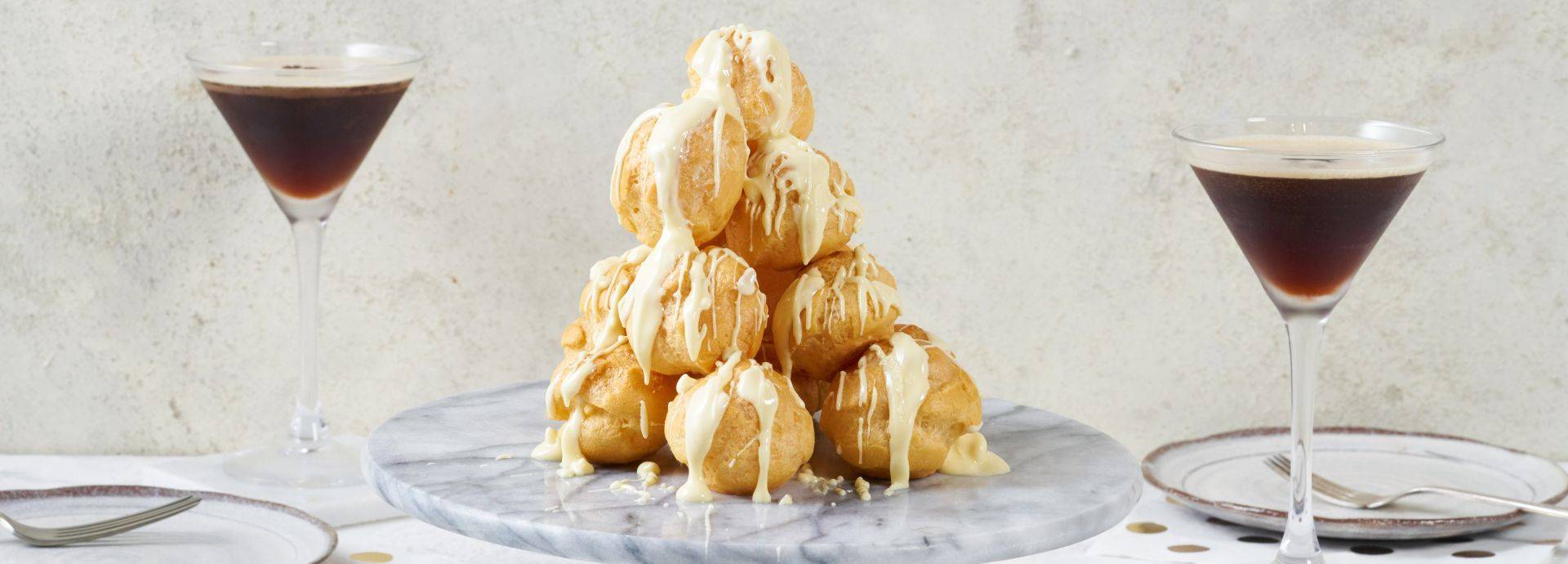 Raspberry & White Chocolate Profiterole Platter