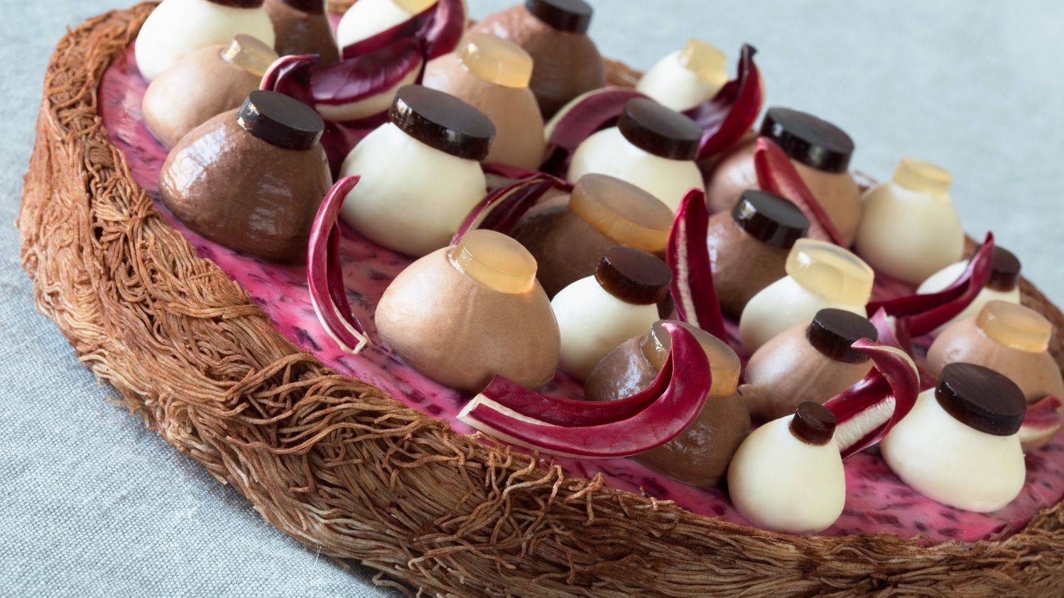 Trois chocolats, miel, vinaigre et radicchio