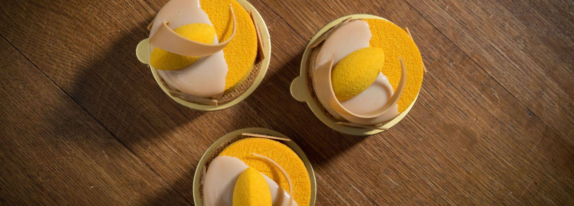 Gold, blood peach and apricot petits gateaux
