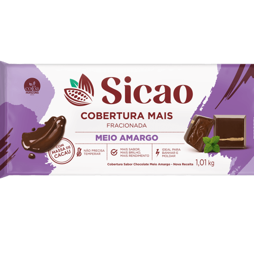 Cobertura Fracionada Sabor Chocolate Meio Amargo Sicao Mais - Barra 1,01 kg