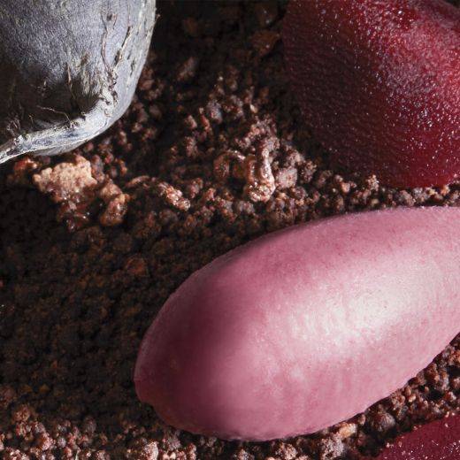 Beetroot, poached pear, yoghurt and smoked cocoa