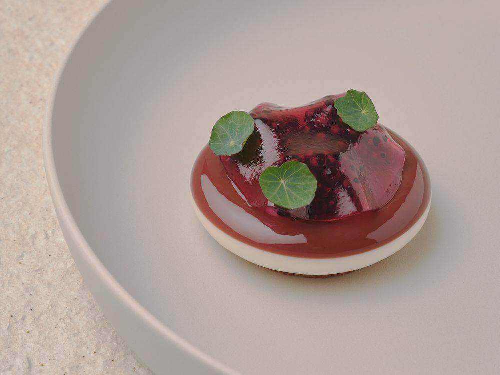 Crème fraîche, blackberries & sage pastry