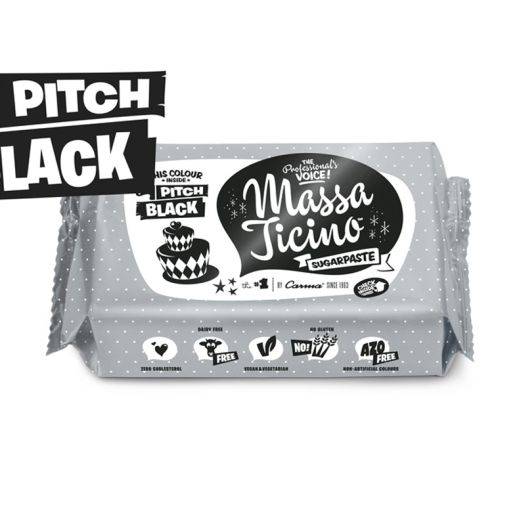 Massa Ticino Sugarpaste - Pitch Black - 250g flowpack - 20 flowpacks in box