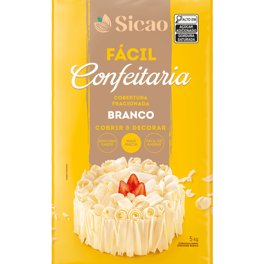 Cobertura Fracionada Sabor Chocolate Branco Sicao Fácil Confeitaria - Barra 5kg
