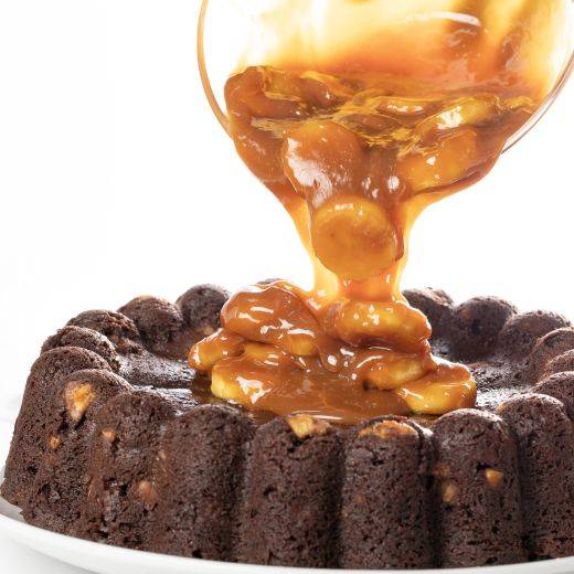 Bolo de Chocolate e Banana com Banana Caramelizada